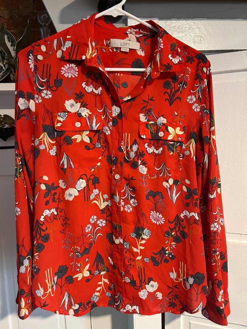 LOFT Red Floral Button-Front Shirt